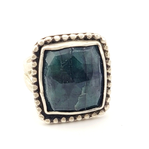 EMERALD SQUARE RING HANDMADE IN STERLING SILVER METAL SIZE 7.5 - Picture 1 of 8
